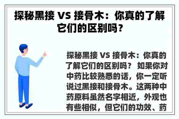 探秘黑接 VS 接骨木：你真的了解它们的区别吗？